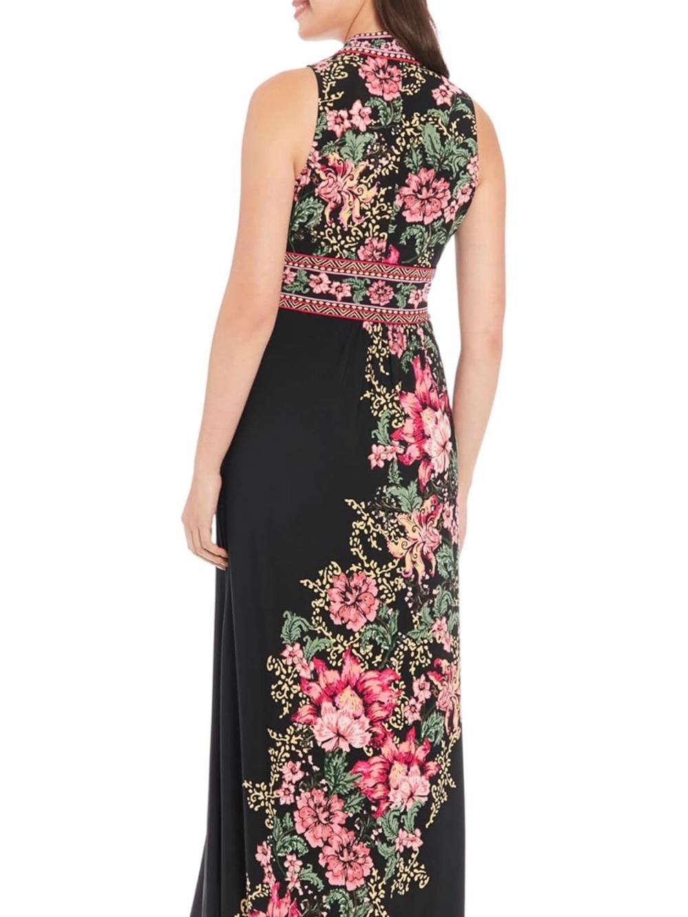 London Times Black Maxi Dress with Pink Floral Print Size 16 - Picture 4 of 17
